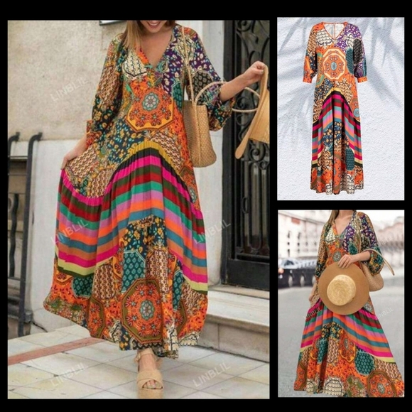 Bohemian Multicolor Maxi Dress - Picture 1 of 2